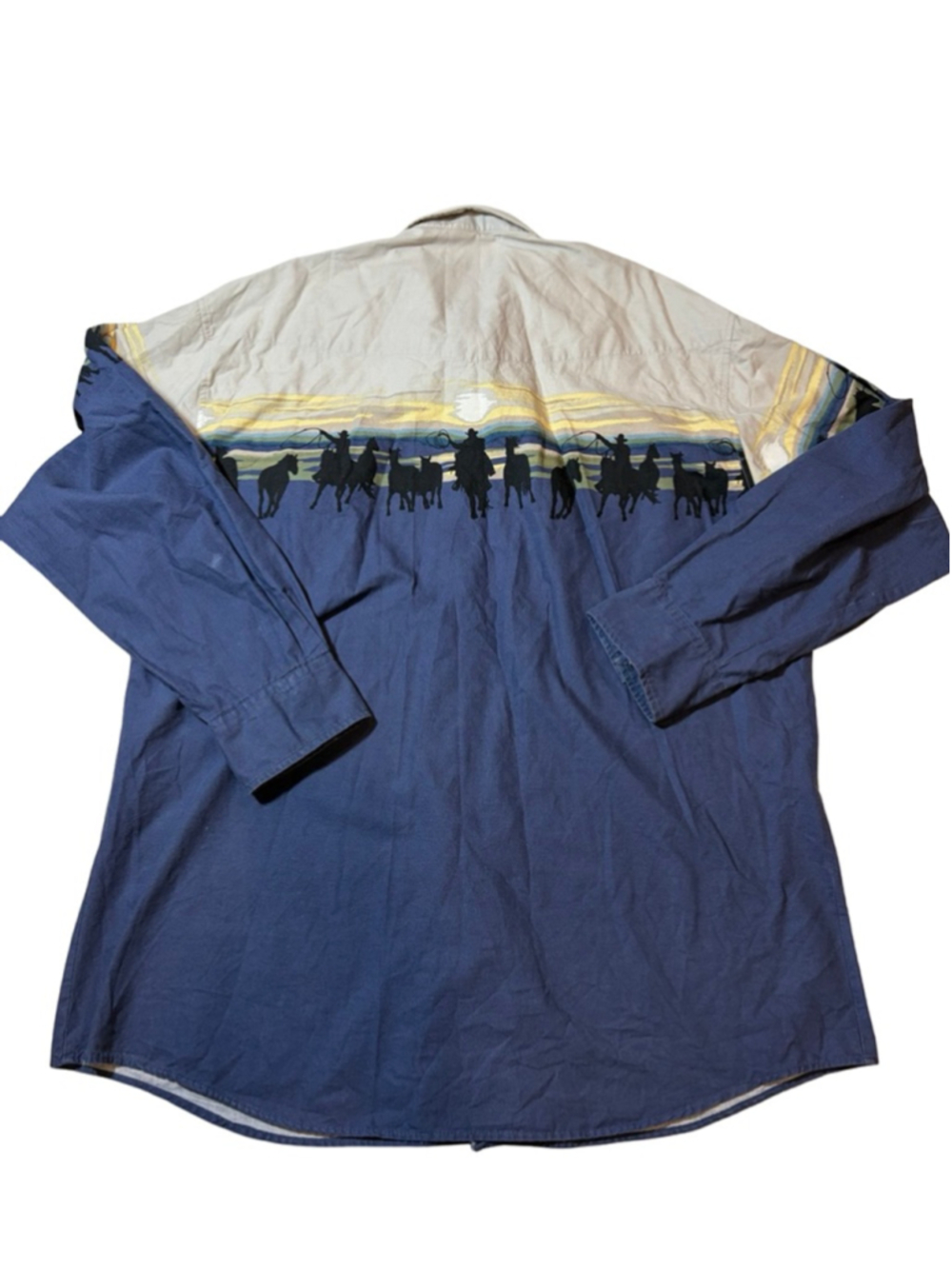 Roper Western Cowboy Horse Print Button Shirt XXL Ranch Rodeo Snap Style